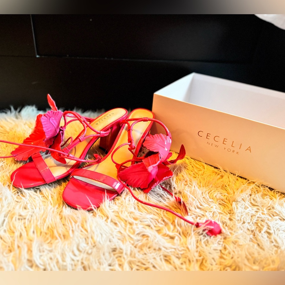 Cecelia New York : HIBISCUS. Color Coral. Elegant Pink Floral Women's Heels - Picture 5 of 10
